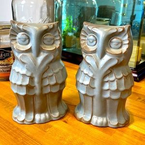 Vintage Frankoma Pottery 7" Owl Figurine // Blue-Gray Glaze 1977-1982